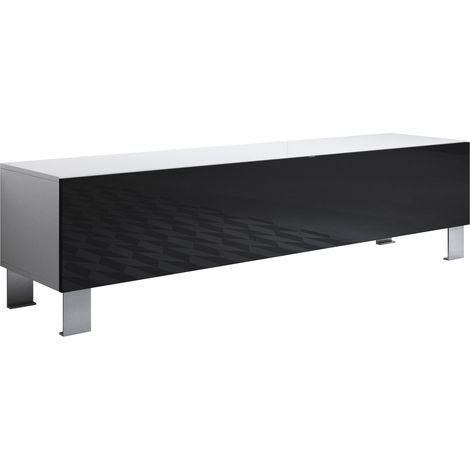 Mobile TV con Piedini 12cm  Mobile da Soggiorno Moderno  Porta TV  Salotto  1 anta  160x42x40cm  Modello Luke H2  Bianco e Nero Finitura Lucida