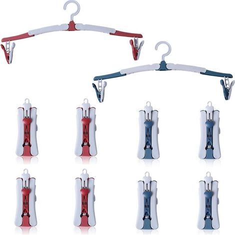 Bardusch Cintres pliables avec pinces et crochet rotatif à 360° pour la maison, l'hôtel, les voyages, le camping, rouge et bleu (1/5)