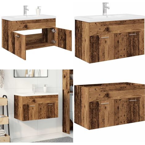 vidaXL Meuble lavabo avec bassin et robinet intégrés vieux bois (1/5)