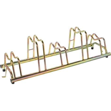 ANDRYS - Rastrelliera Portabici a Pavimento da Esterni e Interni con Tappi in PVC Nero, in Acciaio Zincato a Freddo, Colore Tropical Oro, 140 x 42 x 41 cm, 5 Posti - Finitura: Zincato - Posti: 5 - Col