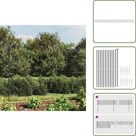 The Living Store Recinzione Metallica con Picchetti Ancoraggio Antracite 1,6x25m - Recinzione da giardino