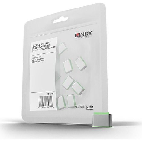 Lindy 40438 Blocca porta USB Type-C, colore verde, confezione da 10 pezzi. (1/4)