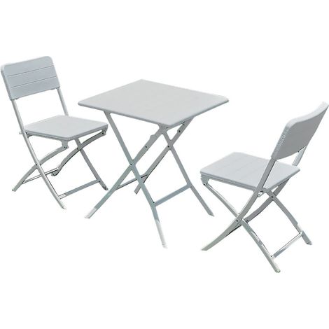 Oliena set pranzo da giardino con tavolo e 2 sedie pieghevoli in polietilene bianco