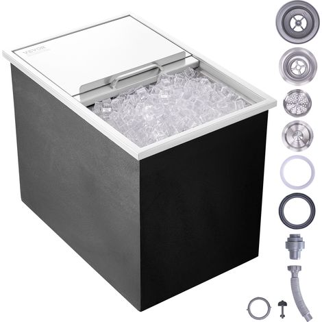 VEVOR Vaschetta per Ghiaccio da Incasso 109,48 L 683x455x536 mm, Scatola per Ghiaccio in Acciaio Inox, Coperchio Scorrevole, Conservazione dei Cubetti di Ghiaccio, per Bevande Birre Fredde