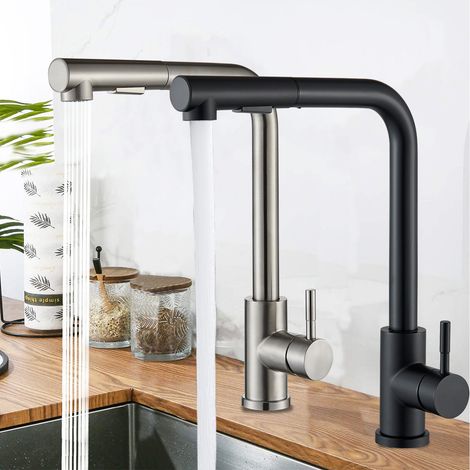 360° Küche Wasserhahn Küchenarmatur Ausziehbar Brause Mischbatterie Edelstahl (1/5)