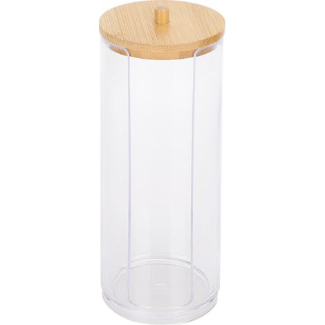 Bocal de Stockage pour Épices et Coton-Tige en Forme de Cylindre Transparent avec Couvercle en Bambou (Ouverture Latérale)