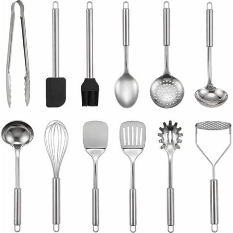 Set de 12 ustensiles de cuisine – Acier inoxydable – Spatule, cuillère à sauce, cuillère à soupe – Lot complet (1/5)