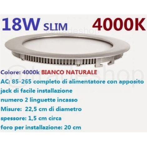 TrAdE Shop Traesio - Pannello Faretto Led 18w Ad Incasso Slim Luce Bianca Calda Neutra Tondo Quadrato - -Bianco Freddo Tondo - (1/4)