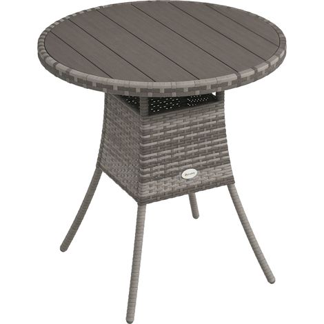 70 cm Wood-Effect Rattan Garden Table - Grey (1/4)