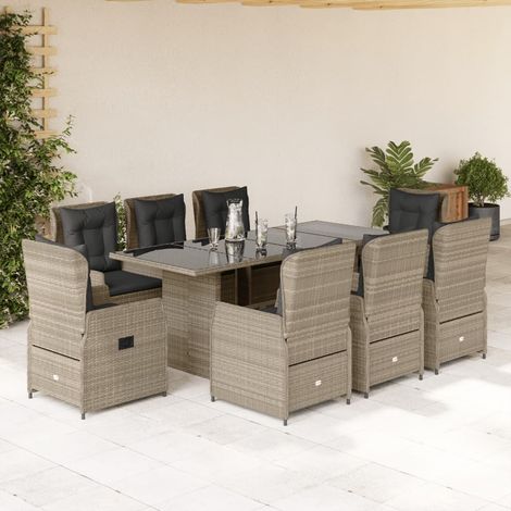 Ensemble à manger de jardin et coussins 9 pcs-Salon de jardin gris clair rotin 256263 (1/5)