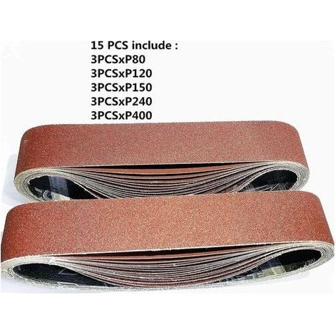 Lot de 15 bande abrasive,50 x 686 mm, Bandes Abrasives Mixte (3x grains 80/120/150/240/400) pour Ponceuses à Bande (1/5)