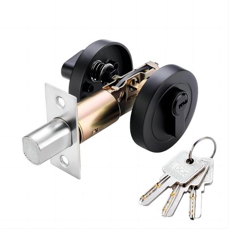 1 Pièce Serrure Ronde à Cylindre Unique, Sécurité avec Clés, Serrure de Porte Invisible, Serrures Noire pour Porte de Bureau à Domicile (1/5)