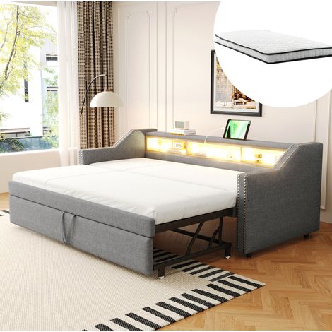 letto contenitore 90x190 estraibile LED USB grigio OKMYHOME (1/5)