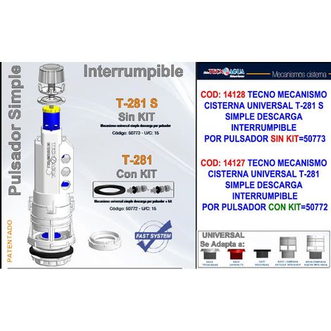 Mecanismo descarga inodoro T-281NS+ Simple Pulsador interrumpible