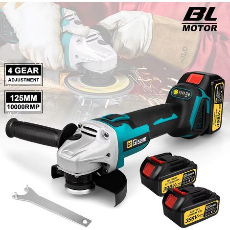 Meuleuse d'angle sans fil Brushless 125 mm 18V – Vitesse variable M14, compatible Makita, coupe bois et métal avec 2 batteries (1/5)