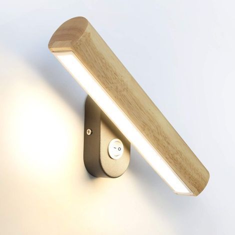 Aplique de pared LED de madera con interruptor integrado, orientable a 360°, lámpara de cabecera de 6 W con 3 colores (blanco cálido / blanco frío / blanco natural), 32,5 cm, para salón, dormitorio, p (1/5)