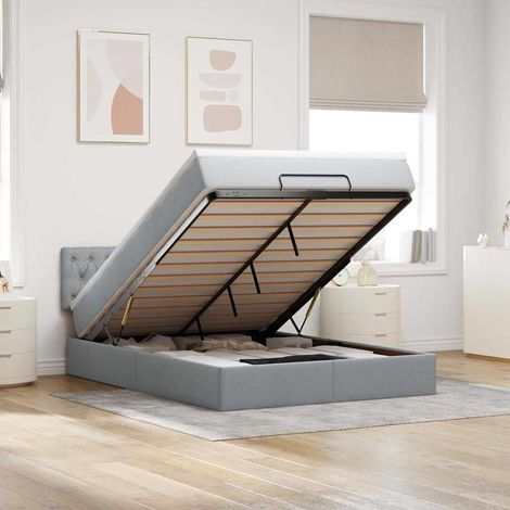 vidaXL Lit ottoman avec matelas gris clair 140x190 cm tissu (1/5)