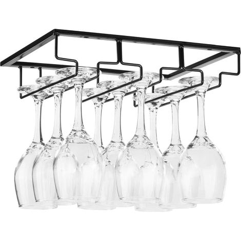 Portabicchieri da vino sottopensile - Portabicchieri in metallo con viti, ripiano portaoggetti in acciaio inox a 3 livelli per cucina, bar, ristorante, nero