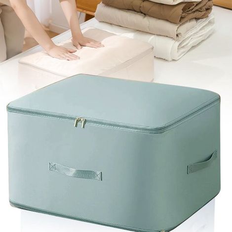 Borsa porta coperte e trapunte autocomprimibile di grande capacità, colore blu-verde, dimensioni 52 x 42 x 30 cm. (1/5)