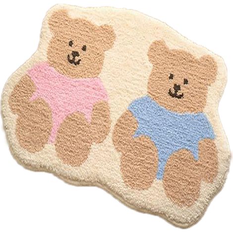 Tapis de salle de bain motif ours mignon, style cartoon, imitation cachemire, antidérapant et absorbant, pour salon table basse, rose et bleu, 60x90cm