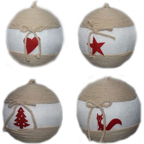 Addobbi natalizi decorazioni per albero di natale palline in juta beige set da 8 molto belle e particolari moderno e speciale (1/5)