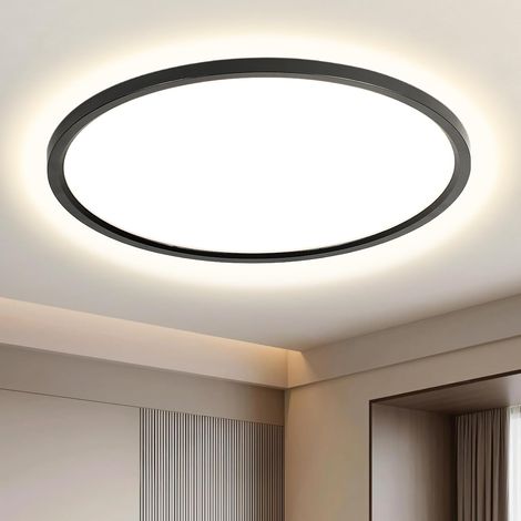 Plafonnier LED Rond Ø50 cm, Luminaire Plafonnier Lumière Neutre 4000 K 52W, Noir IP44 Étanche Lampe de Plafond, Éclairage de Plafond pour Salle de Bain, Cuisine, Salon, Chambre, Bureau, Garage (1/5)
