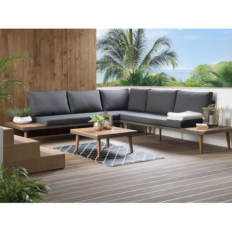 Conjunto de jardín de madera de acacia gris y marrón 5 plazas con mesa de café Corato (1/5)