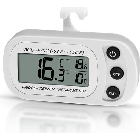 Thermomètre numérique réfrigérateur congélateur - Enregistrement min/max - Étanche - Blanc