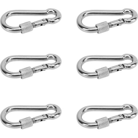 Sechs Federklemmen, Edelstahl, hohe Belastbarkeit, Schlüsselring-Verbindungsclip, geeignet für Camping, 6 mm. (1/5)