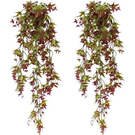 Lot de 2 Plante artificielle, Lierre suspendu, 80 cm, Plastique, Rouge, Maison Jardin Bureau (1/5)