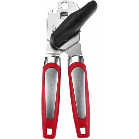 Ouvre-boîte manuel en acier inoxydable avec lame en acier au carbone pour sécurité, bord lisse et ouvre-bouteille 3 en 1 en acier inoxydable (1/5)