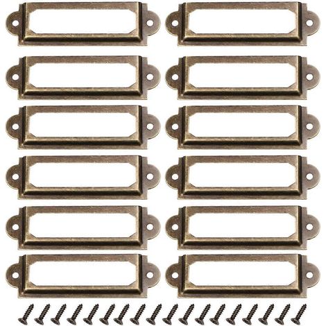 Lot de 25 porte-étiquettes métalliques rétro pour tiroirs de classement, avec 50 vis, pour meubles et armoires de bureau (vert).-6X1.7CM (1/2)