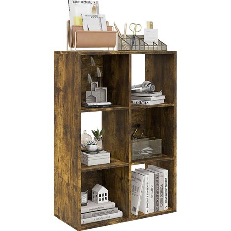 HOMCOM 6-Cube Bookshelf, Display Shelving Unit for Home Office, Rustic Brown (1/5)