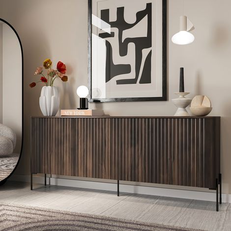 Sideboard Laion, 4 Regalbretter, Türen zum Öffnen, 4 Türen, 190x40x80h cm Braun Nussbaum (1/5)