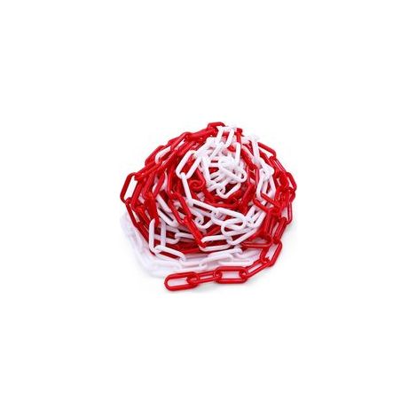 10 m Chaîne de Délimitation en Chaine Plastique Rouge Blanc de 6 mm D'épaisseur, Chaîne en plastique pour Verrouiller les Surfaces, Bien Visible, Stable et Maniable