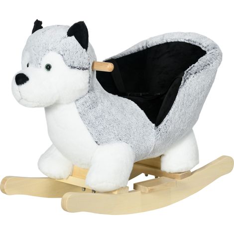 Cheval à Bascules en Forme de Chien Husky pour Enfants de 18 à 36 Mois, 60x33x50cm, Gris (1/5)