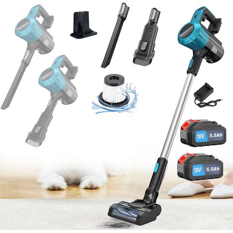Handheld Vacuum Cleaners, 3 in 1 Cordless Upright Vacuum Cleaners, Electric Vacuum Cleaner for Hardwood Floors, Carpets, Pet Hair, Car, 2 x 5.5A Batteries + Charger, Compatible with Makita Battery