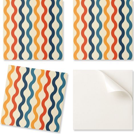 Baldosas decorativas autoadhesivas de vinilo para pasillo, dise帽o de ondas en una disposici贸n r铆tmica, 20x20x20 cm.