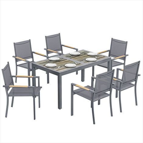 Salon de jardin Ensemble 7 pièces table 140 cm et 6 chaises (1/5)