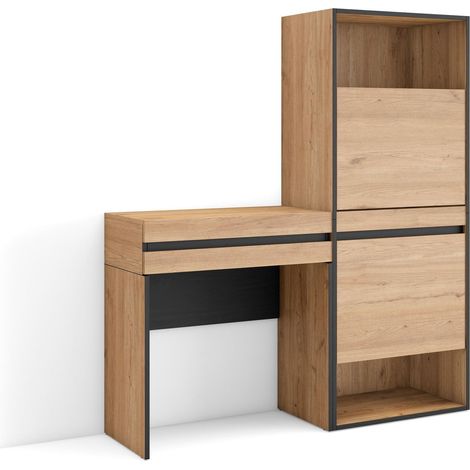 Skraut Home - Consola entrada, mueble con cajón, 130x145x35 cm, Recibidor, Zapatero, Estilo Moderno, Roble (1/5)
