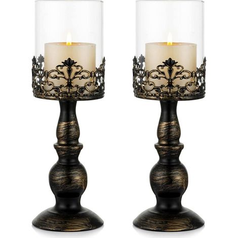 Kerzenständer Set Hurricane Stumpenkerze 33cm 2 Stück Groß Schwarz (1/5)