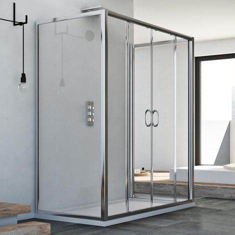 Box doccia 3 lati scorrevole vetro trasparente h 185 mod. Replay Trio 2 Ante 70x170x70 cm
