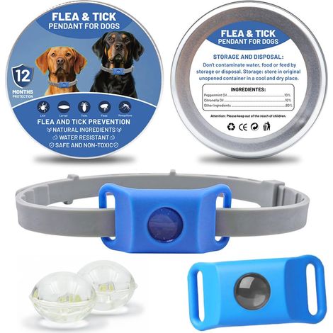 AqualityPets Collier Antiparasitaire Chien Naturel, Protège Contre Puces, Tiques et Phlébotomes, Protection 12 Mois – Résistant à l’Eau, Taille Unique, 100% sans Produits Chimiques (Bleu Ciel)