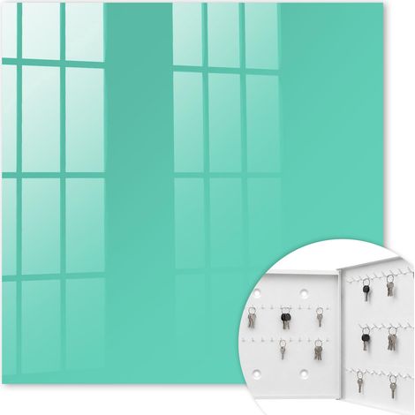 Armoire à clés - (30 cm x 30 cm) - Boîte à clés murale - Coffret de rangement pour clés - Couleur blanche - Ouverture vers la droite - Pour maison et bureau - Menthe forte (1/5)
