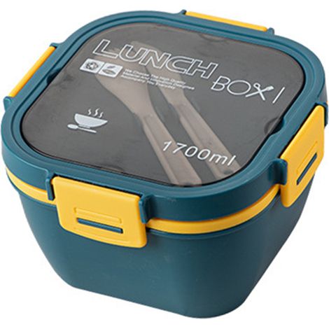 Boîte à salade en plastique à 2 compartiments, compatible micro-ondes, pour salade, fruits, repas légers et faciles à transporter, idéale pour les pique-niques et les employés de bureau (bleu, 1700 ml (1/5)