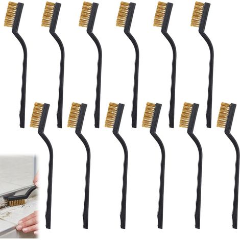 Lot de 12 petites brosses métalliques en laiton - Mini brosse métallique en laiton - Kit pour enlever la rouille - Brosse à main en acier inoxydable pour nettoyage domestique - Échelle de (1/5)