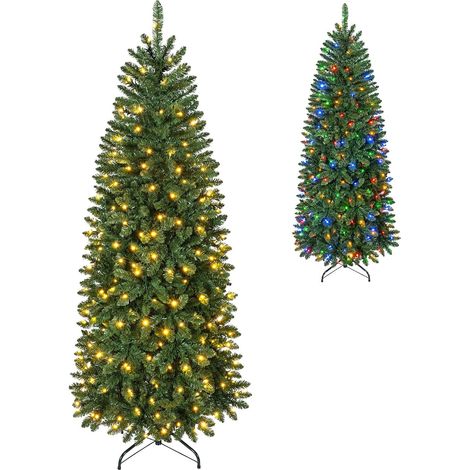 COSTWAY Sapin de Noël Artificiel 180 cm avec Lumières LED 9 Modes Éclairage