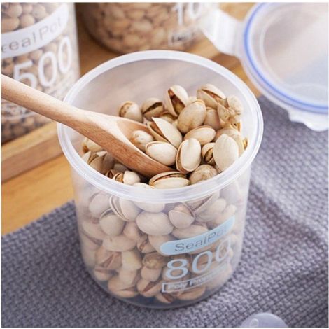 Ensemble de 4 bocaux de conservation alimentaire vides en plastique blanc - Bocaux pour céréales et grains (1/5)