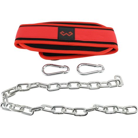 Ceinture de trempage avec chaîne pour haltérophilie, traction, gymnastique, levage, dynamophilie, squat, musculation, entraînement, soutien confortable, rouge (1/2)