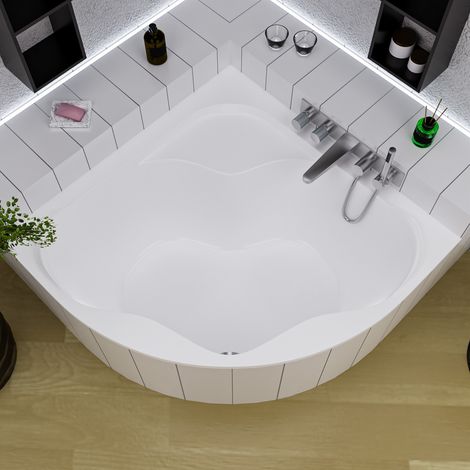 ECOLAM Baignoire d'angle SELMA 150 x 150cm  pieds siphon + silicone  baignoire en acrylique blanc (1/5)